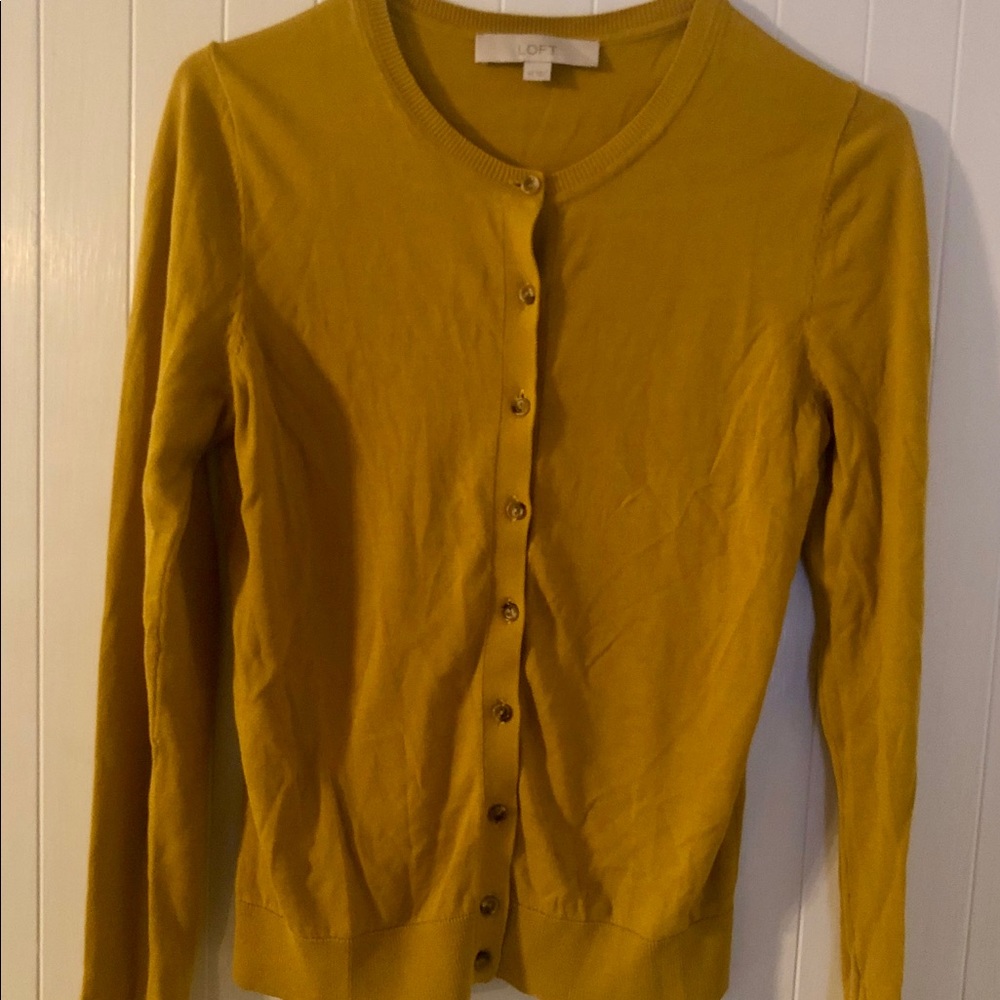 Women’s gold XS LOFT button-down cardigan sweater